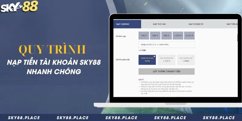 Quy trình nạp tiền tài khoản Sky88 nhanh chóng